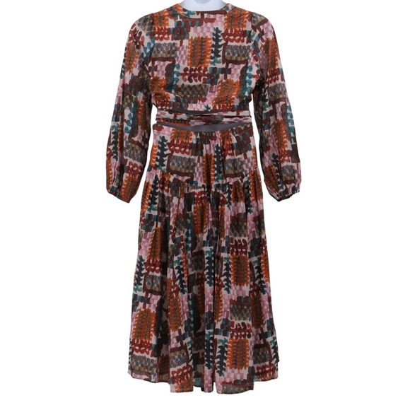 Anthropologie Multicolor Print Wrap Top Midi Skirt Set Long Sleeve Size 22W - Picture 3 of 10